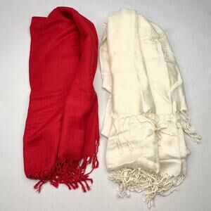 Two Pashmina Scarfs Red & Cream